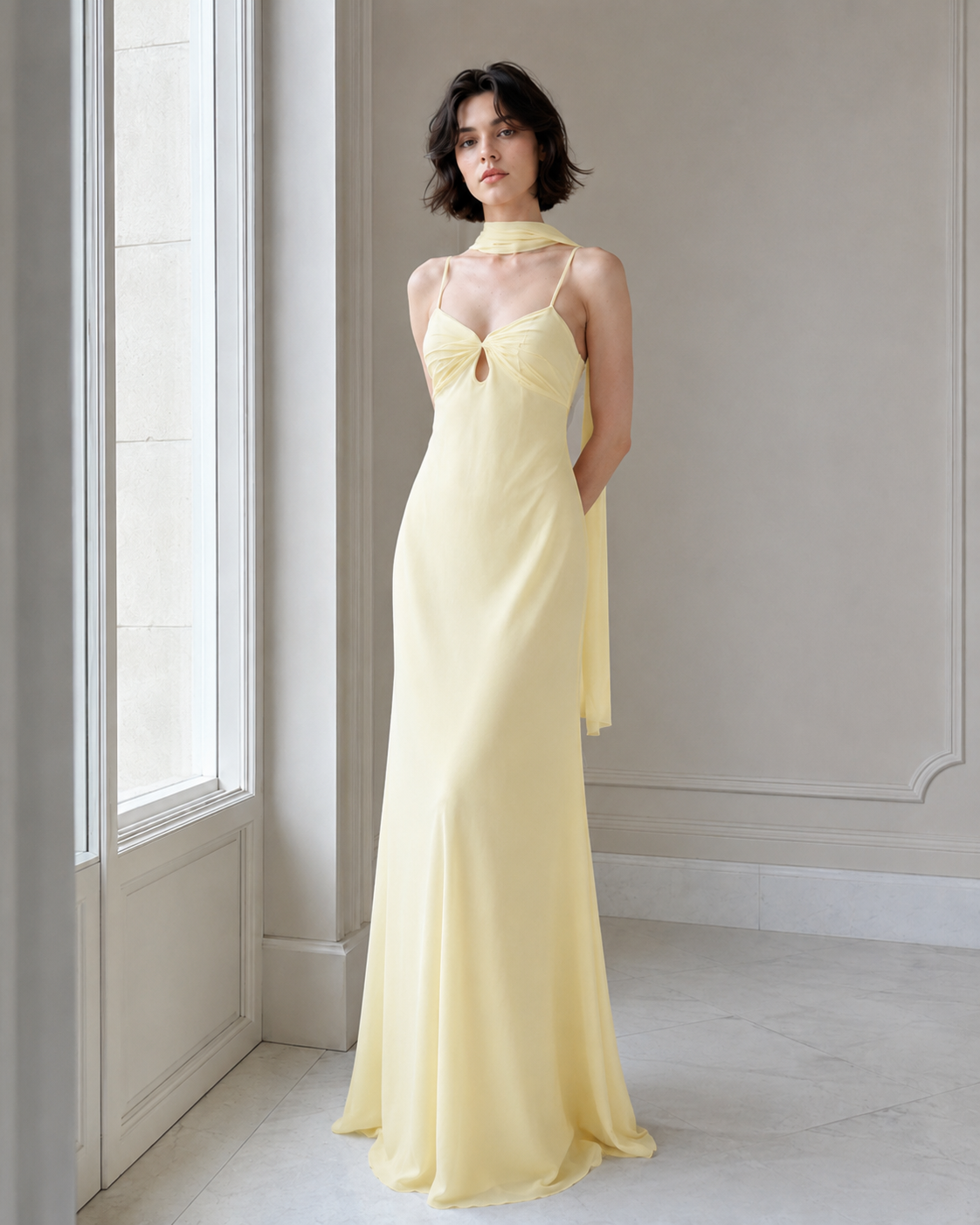 Chiffon Sweetheart Keyhole Slip Maxi Gown