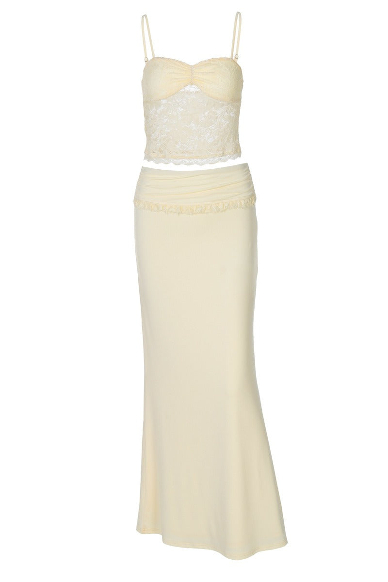 Lace Splice Top and Maxi Skirt Set