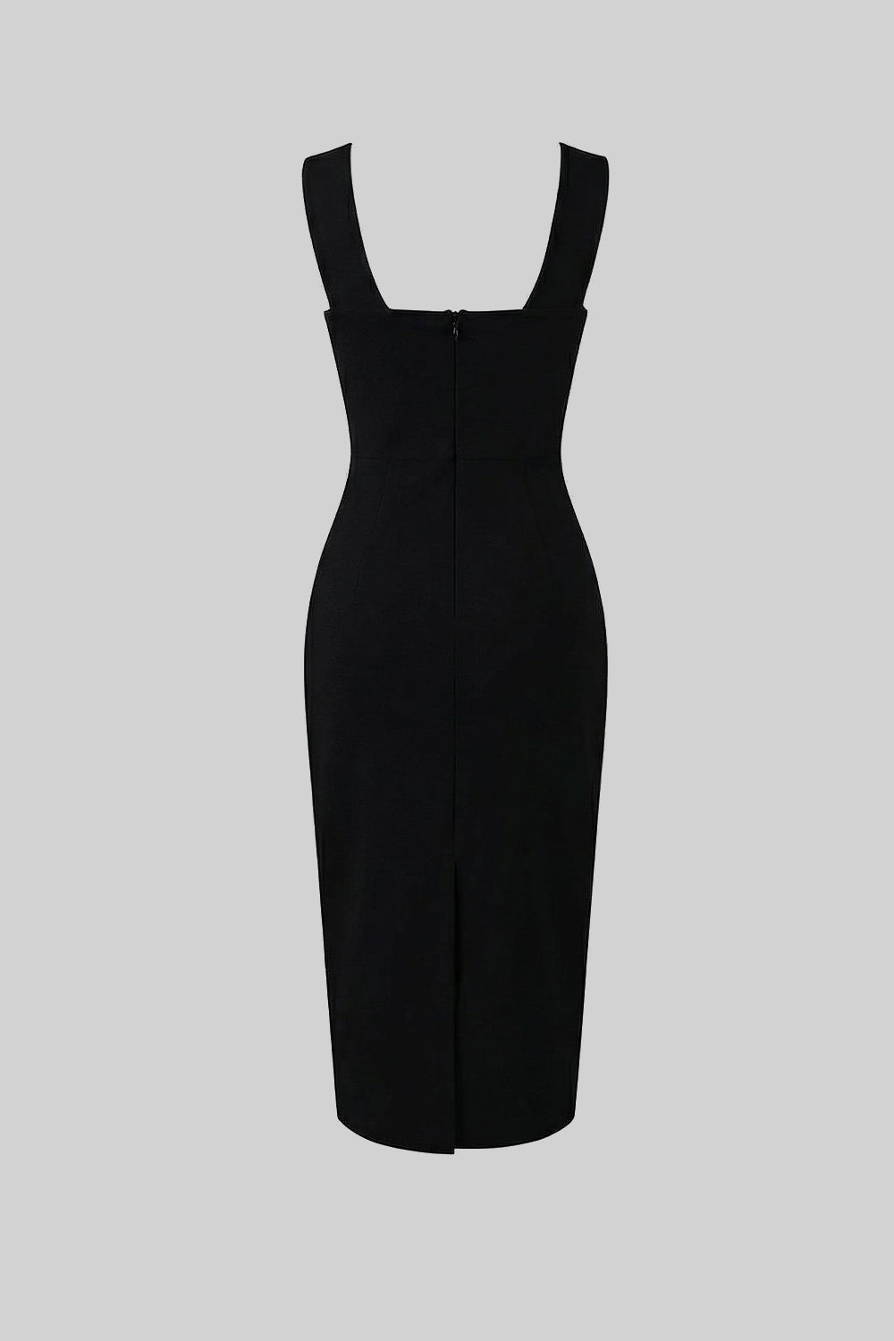 Structured Midi Dress with Sculpted Floral Accent – Black - View 7