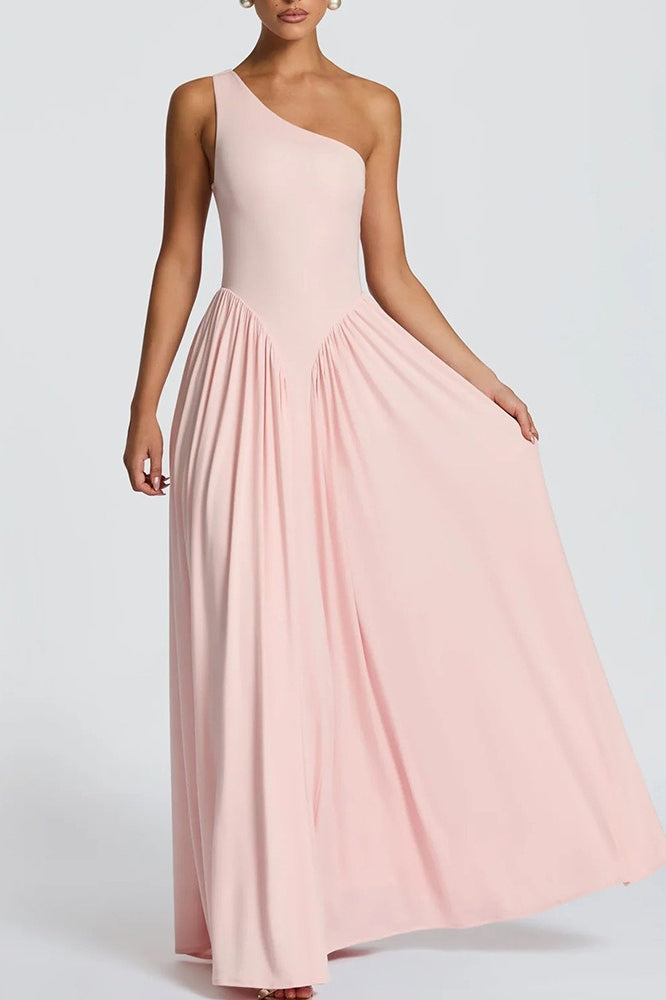 One Shoulder Drop Waist A Line Maxi Dress