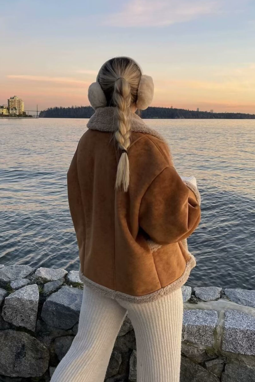 Vintage Wool Blend Shearling Collar Coat - Fashionpara