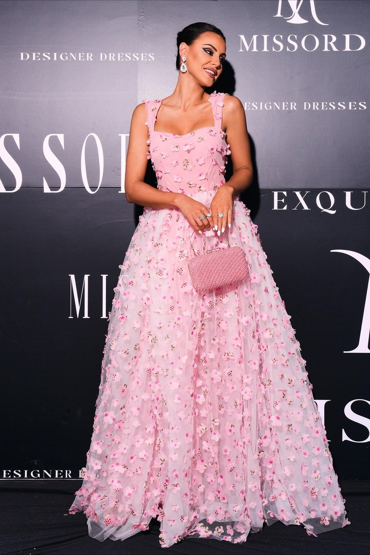 Floral Square Neck 3D Applique Tulle A-Line Ball Gown