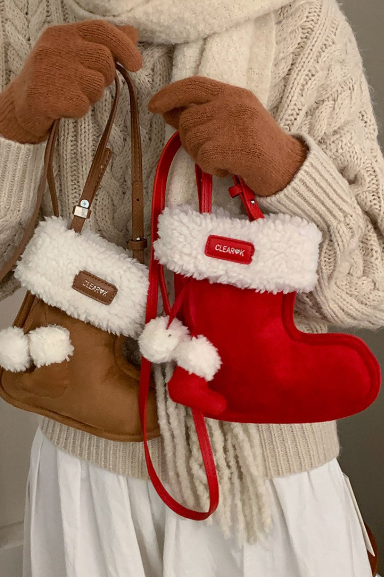 Cute Boot Shape Suede Fuzzy Crossbody Bag Mini Phone Bag