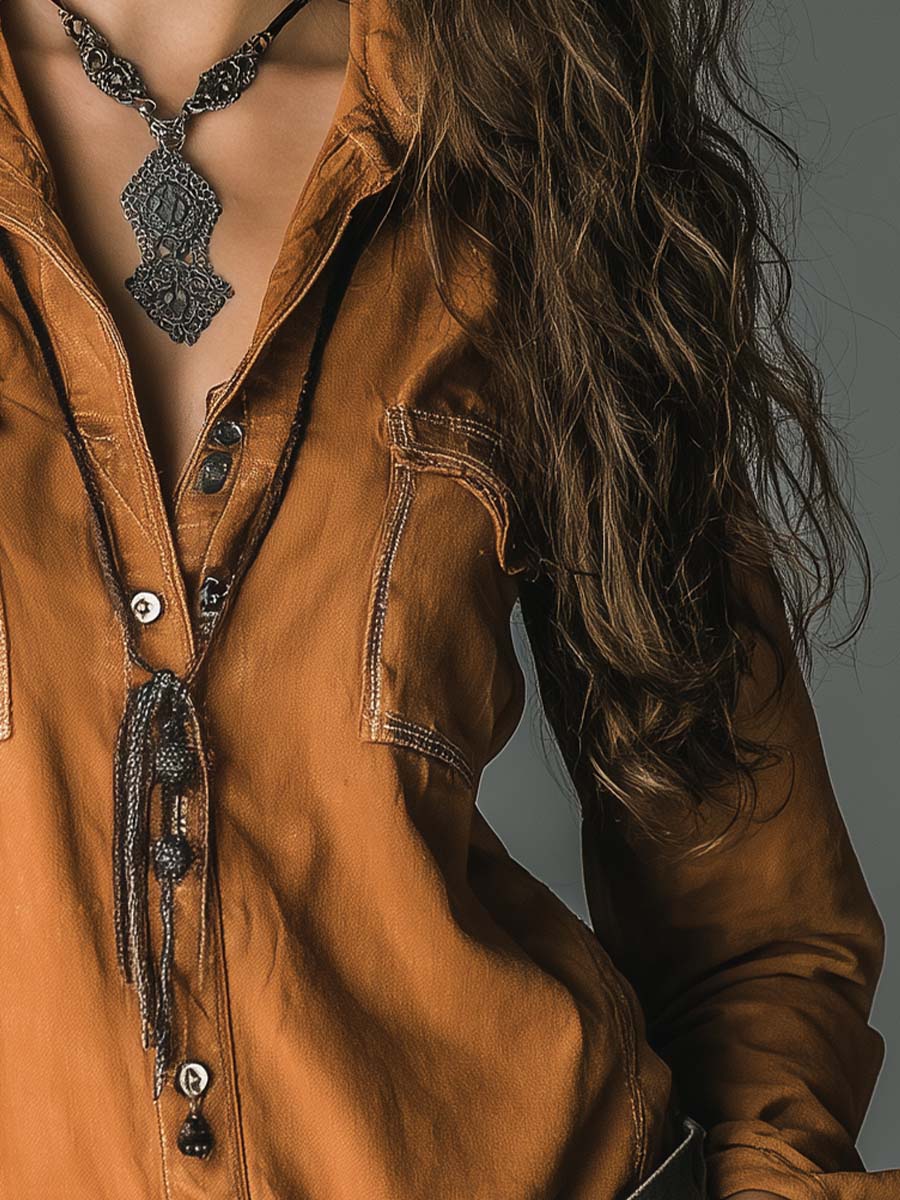 Vintage Caramel Soft Cotton Utility Pocket Shirt - Fashionpara