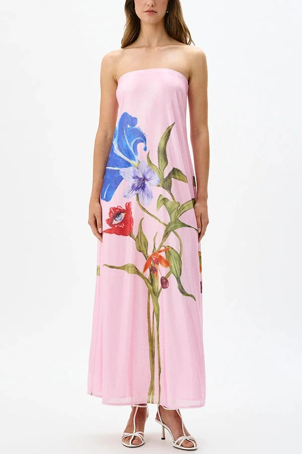 Special Night Sequin Floral Print Off Shoulder A-line Maxi Dress - Fashionpara