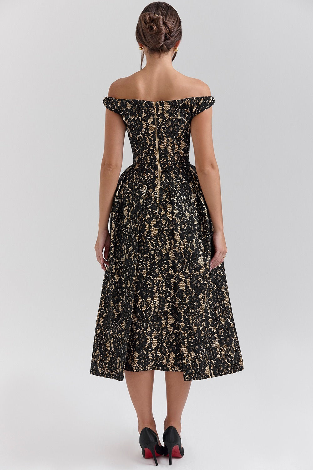 Lace Off Shoulder Corset High Split Midi Dress 9