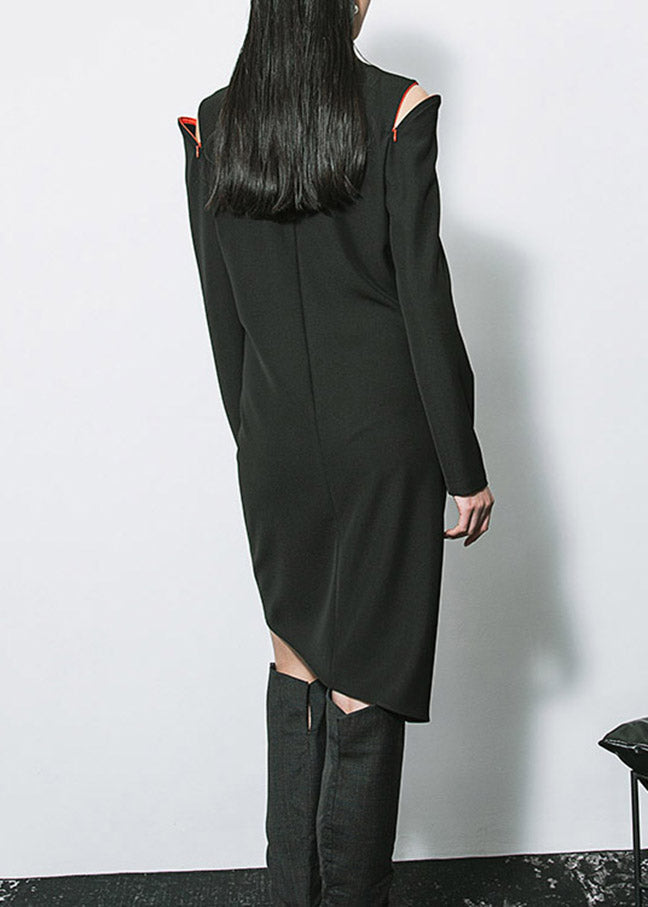 Long Sleeve Pointed Shoulder Cold Shoulder Twisted Midi Dress - View 4