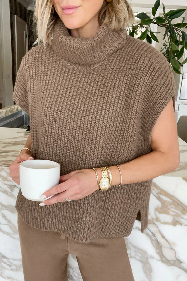 Luxe Knit Turtle Neck Cap Sleeve Sweater for Effortless Style