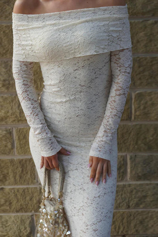 Lace Off-Shoulder Bodycon Maxi Dress