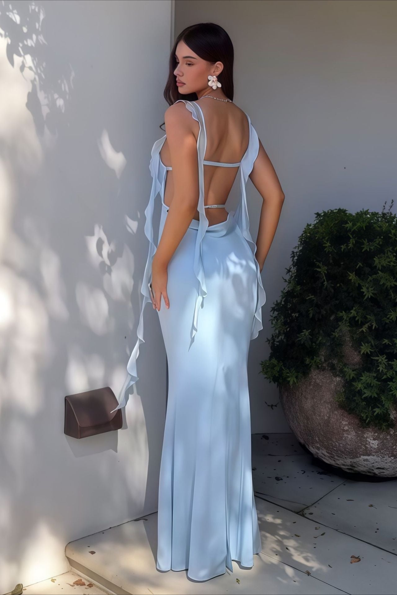 Strapless Ruffle Trim Spaghetti Strap Maxi Dress