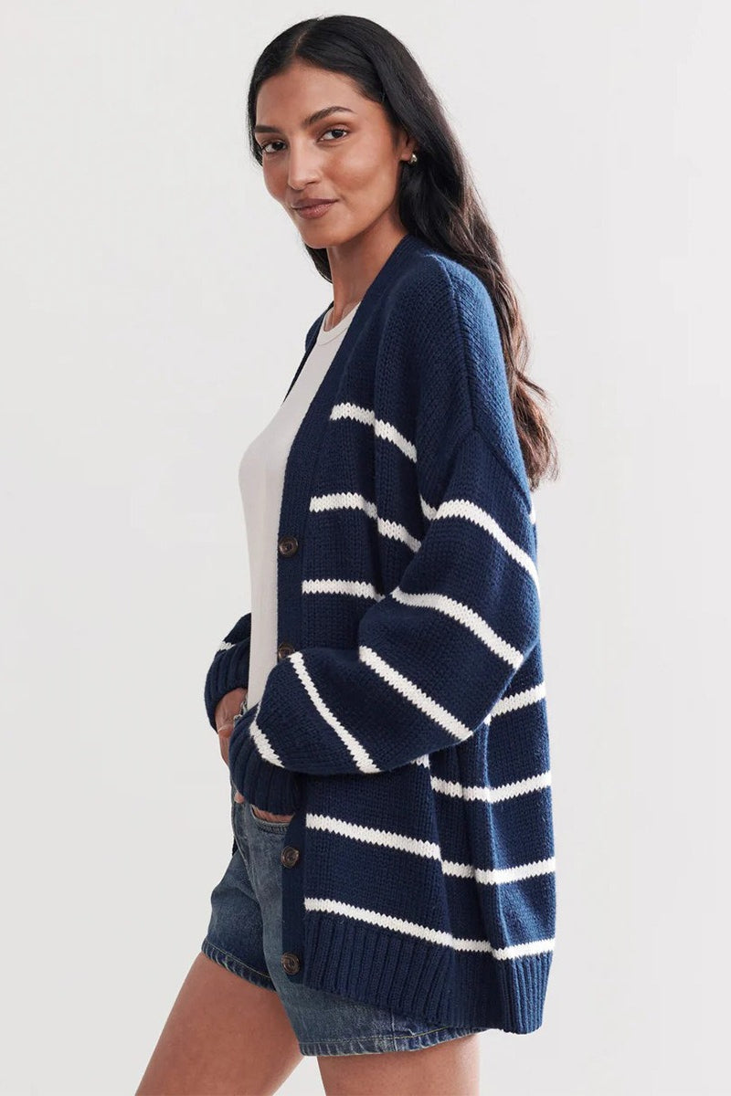 Stylish Cotton Striped Cardigan Sweater for Effortless Elegance