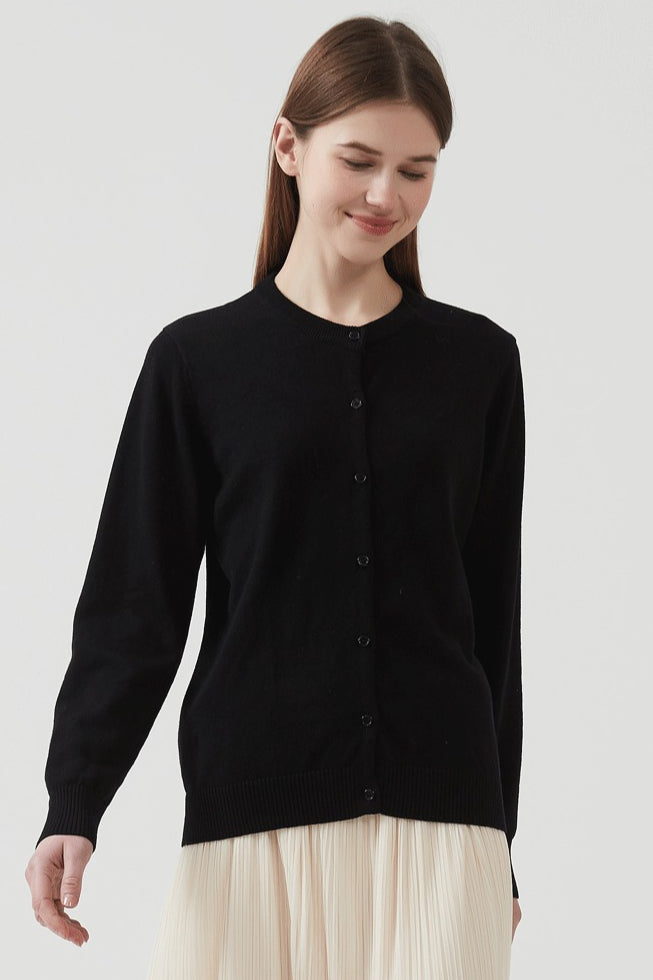 Lightweight Cotton Crew-Neck Cardigan for Effortless Style