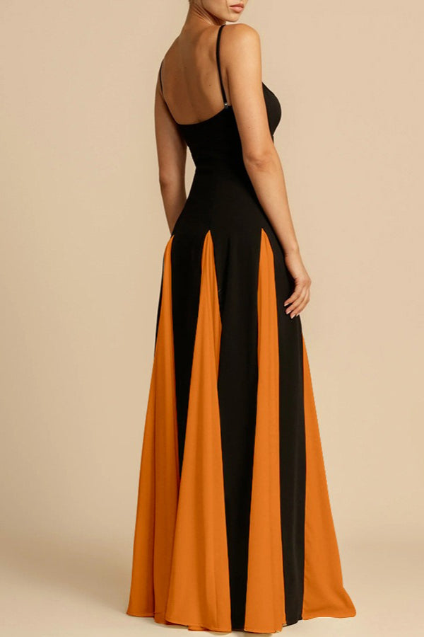 Two-Tone Sweetheart Spaghetti Strap A-Line Maxi Gown