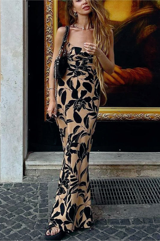 Floral Print Cowl Neck Spaghetti Strap Slip Maxi Dress