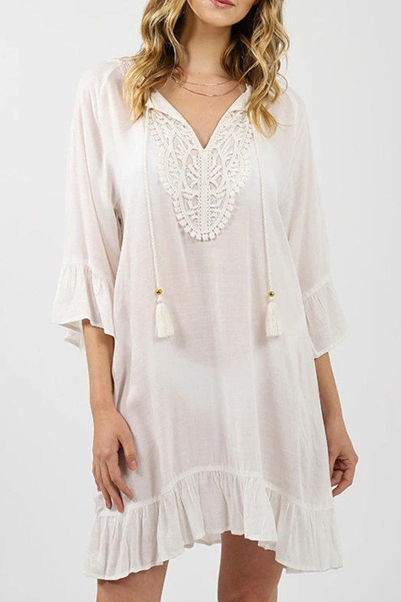 Boho Lace Splicing Tunic Cover Up - Fashionpara