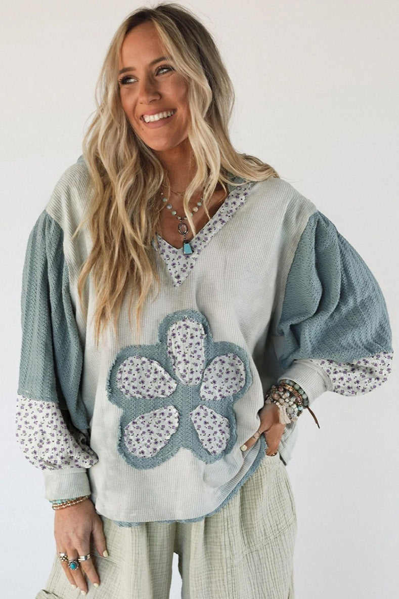 Floral Patchwork Knit Hoodie 2