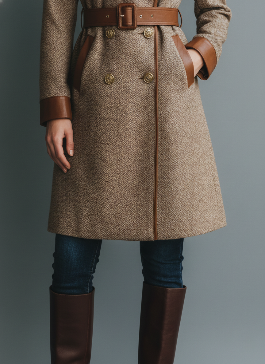 The Heritage Tweed & Leather-Trimmed Trench Coat