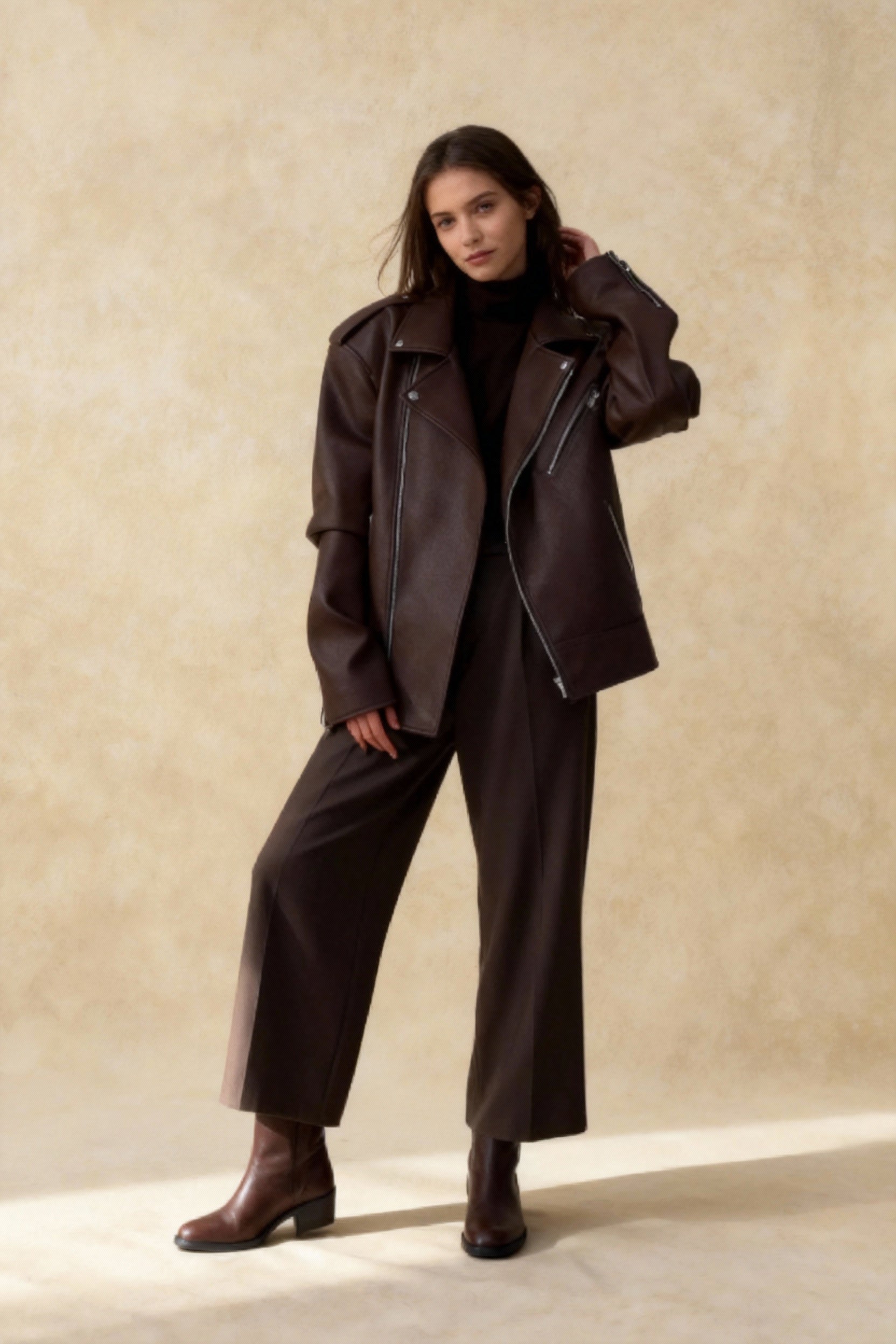 Black Zippers Oversized Leather Coat - Fashionpara