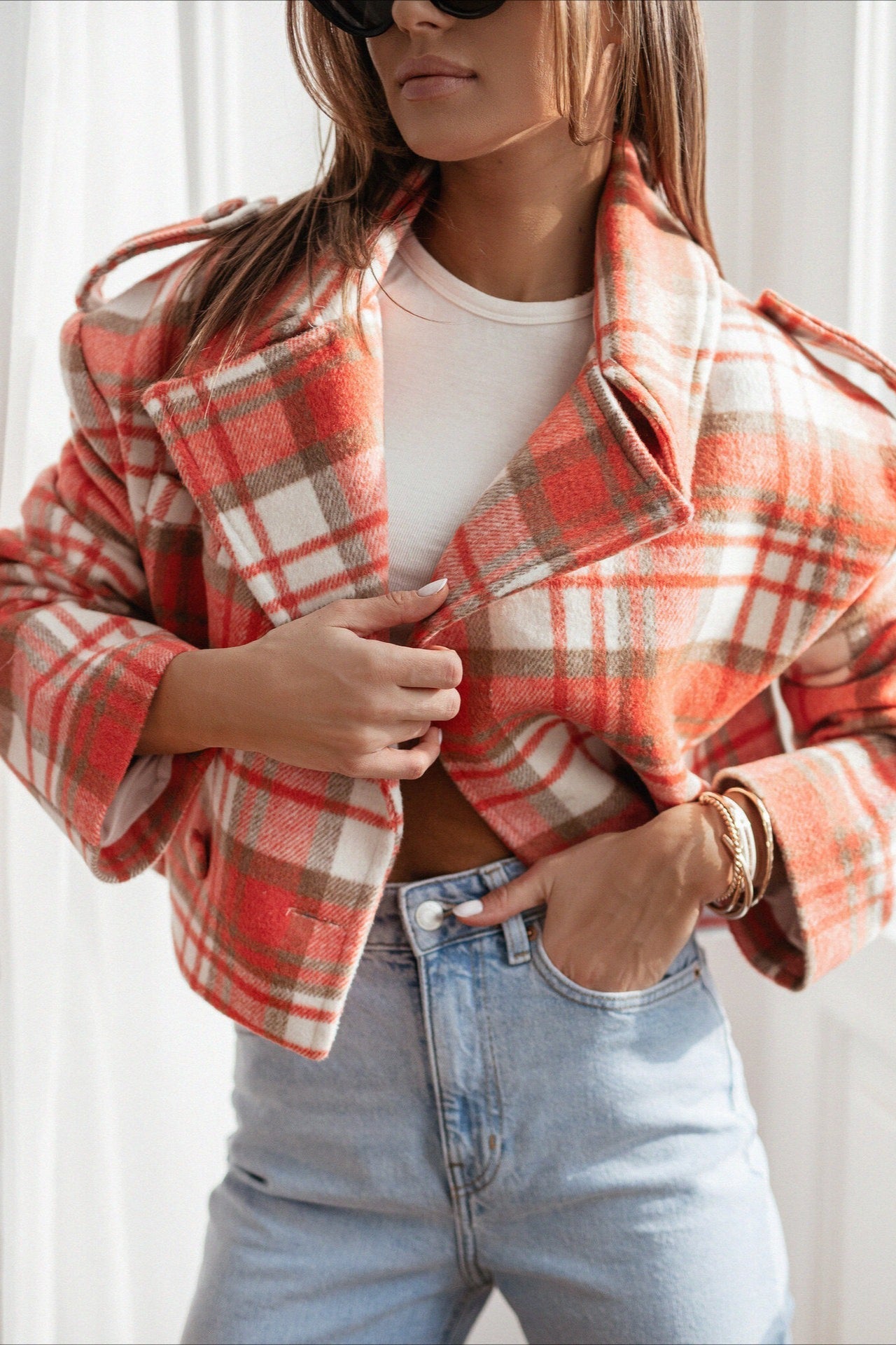 Stylish Plaid Wool Blend Blazer Coat for Elegant Outfits