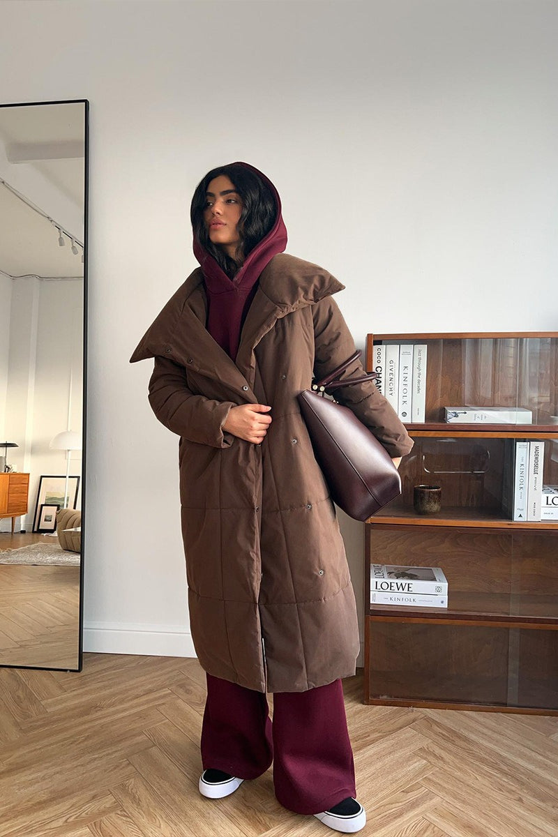 Long Stand Collar Relaxed Quilted Puffer Jacket 4