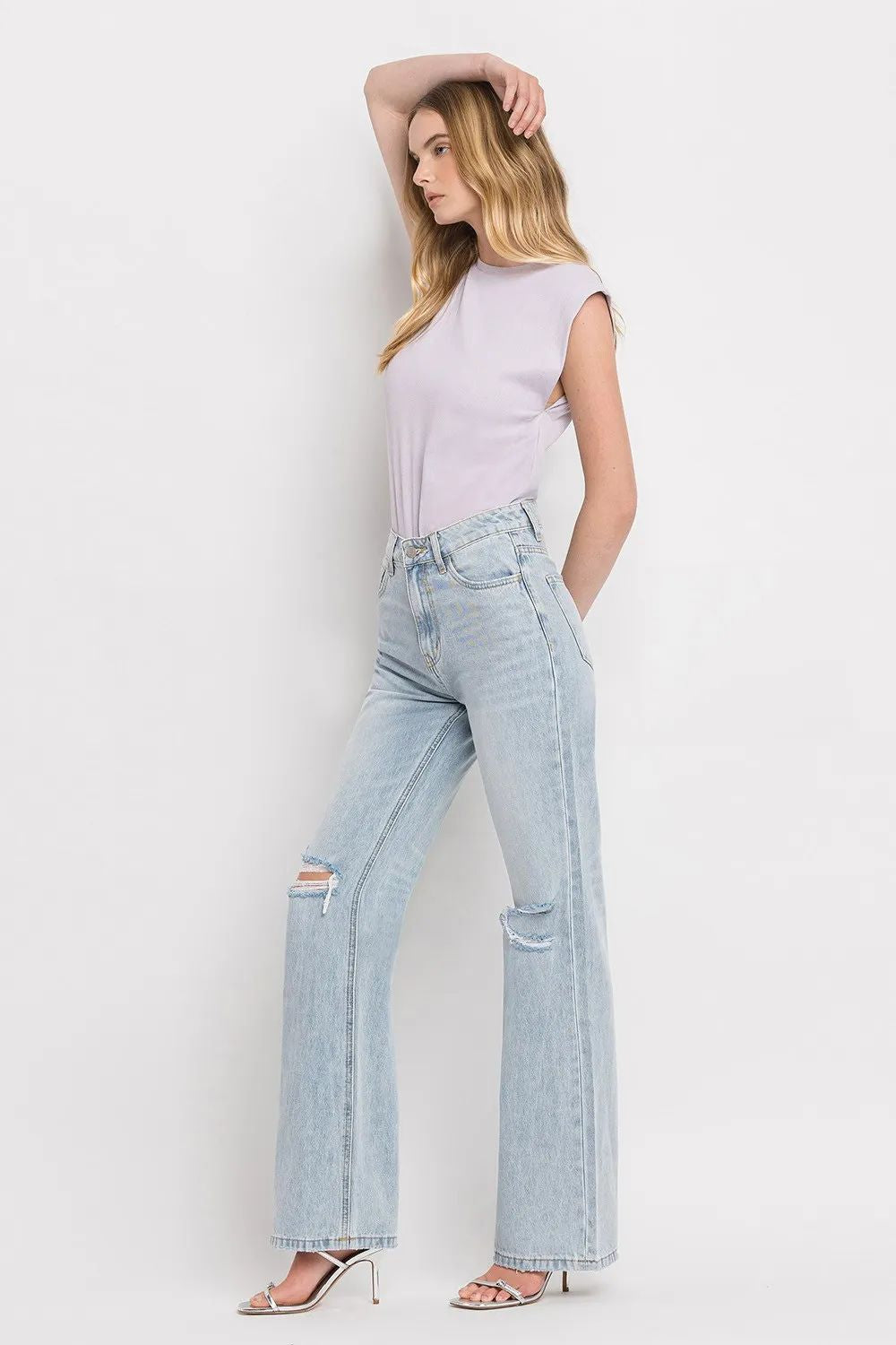 High Waist Ripped Cotton Straight Jean
