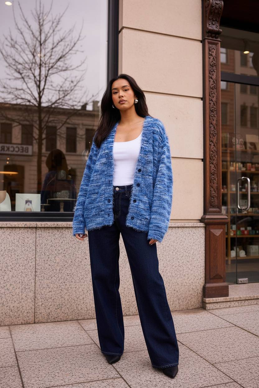 New Retro Fashion Deep V-Neck Maillard Plush Long-Sleeve Knit Cardigan - Fashionpara