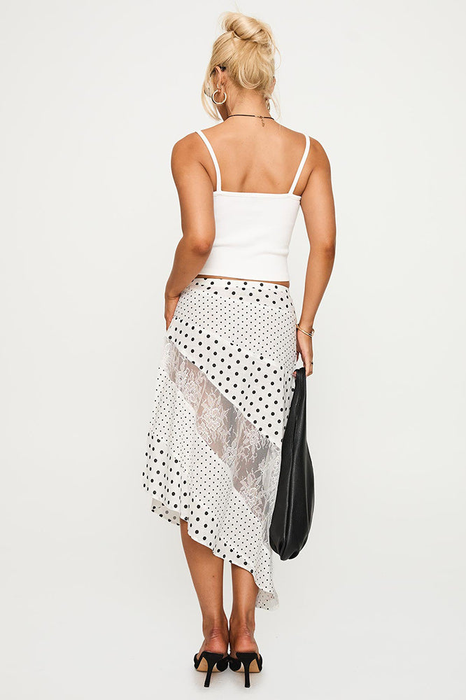 Polka Dot Lace Asymmetrical Maxi Skirt - Fashionpara