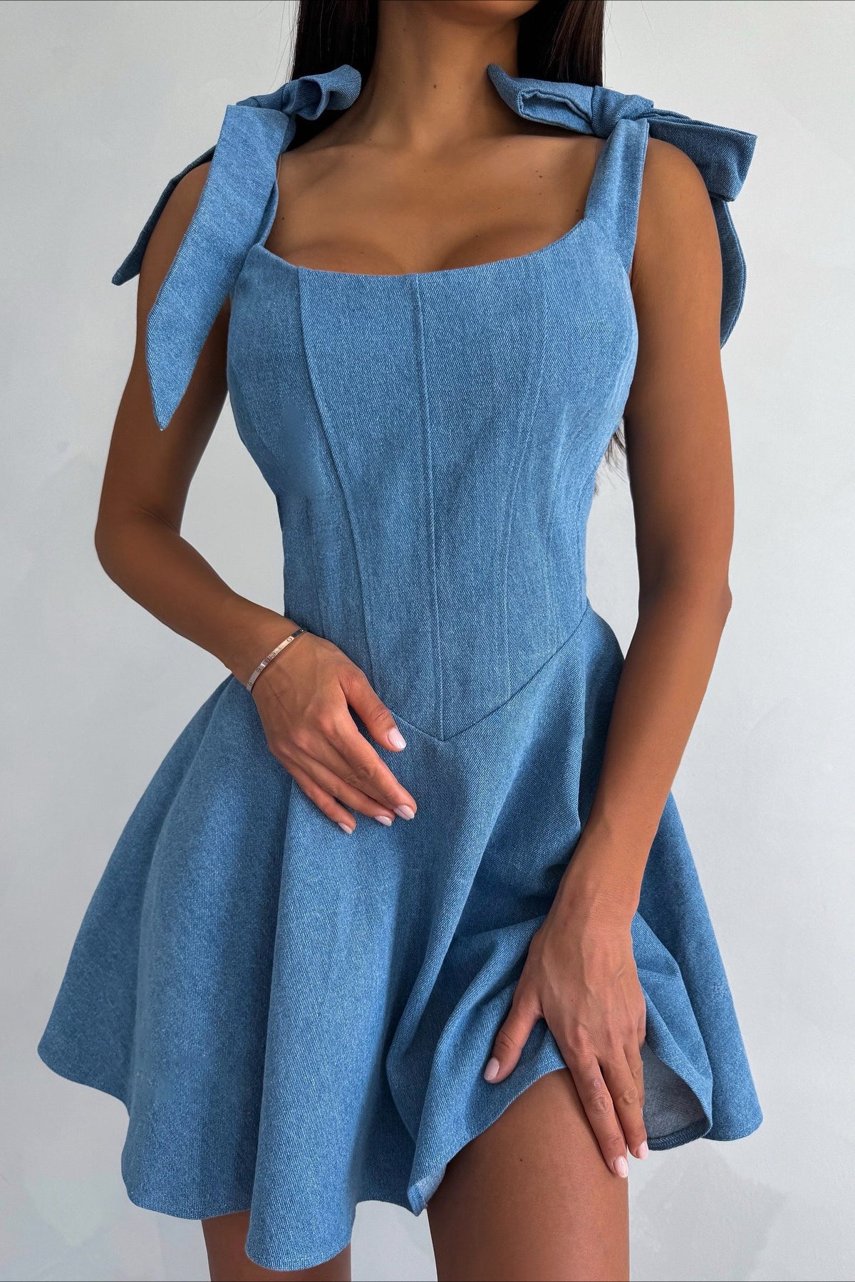 Tie Front Bodycon Denim Dress