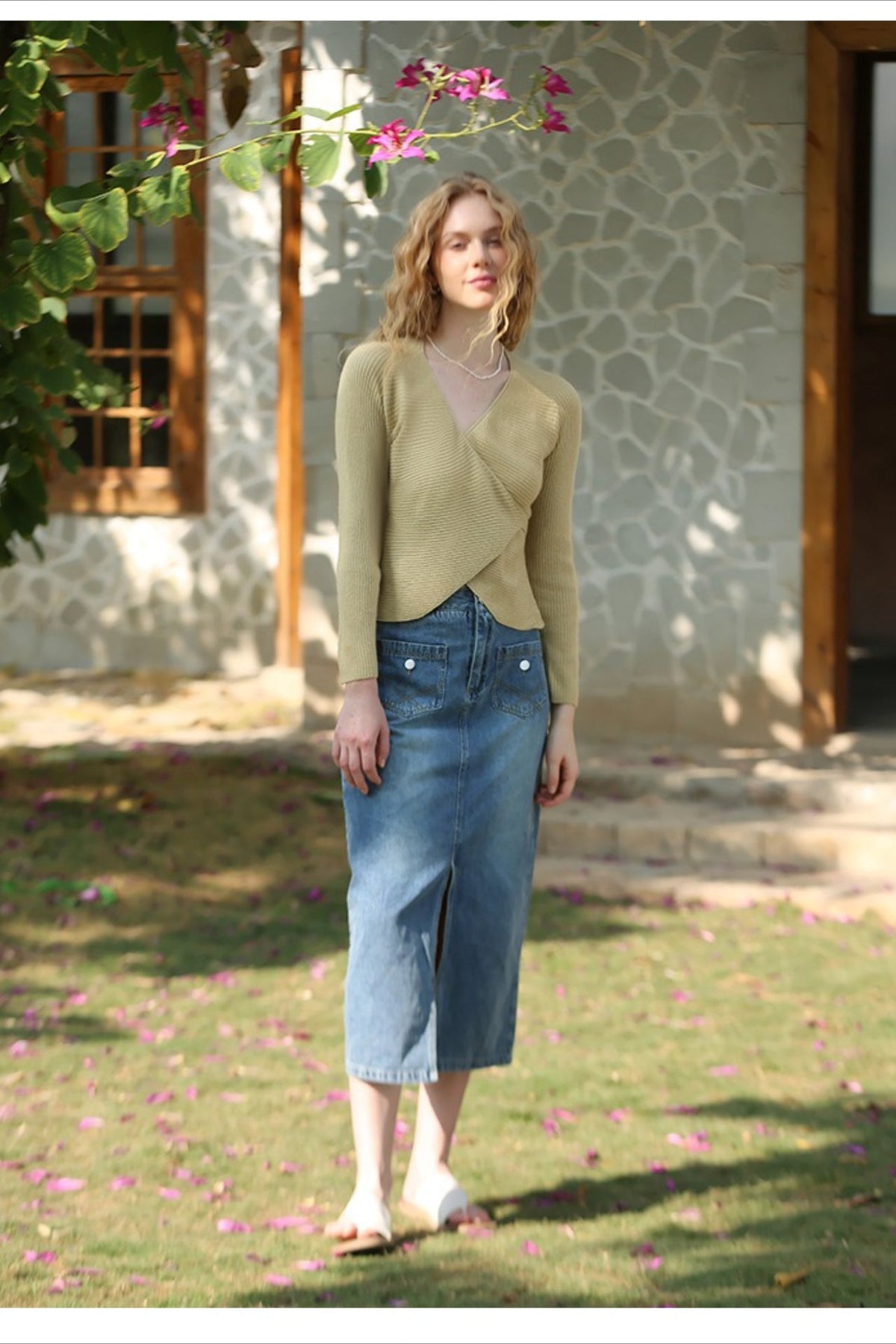 Wrap Tie Front V-Neck Knit Top