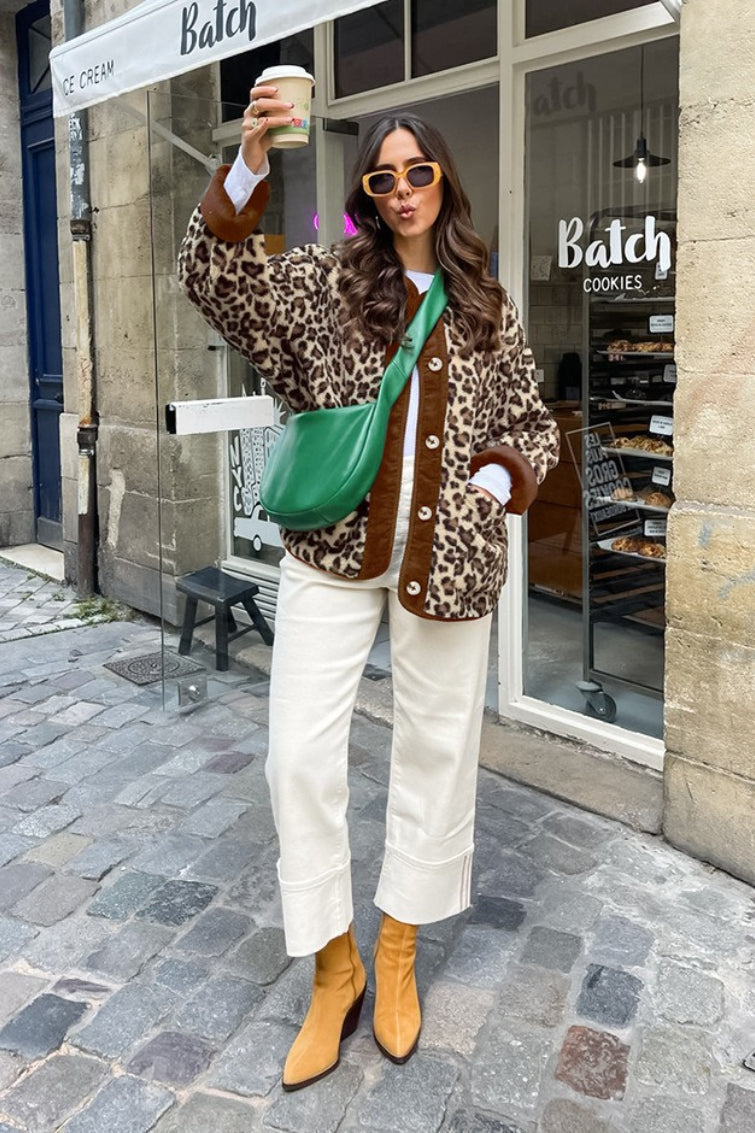 Street Style Leopard Print Sherpa Coat - Fashionpara