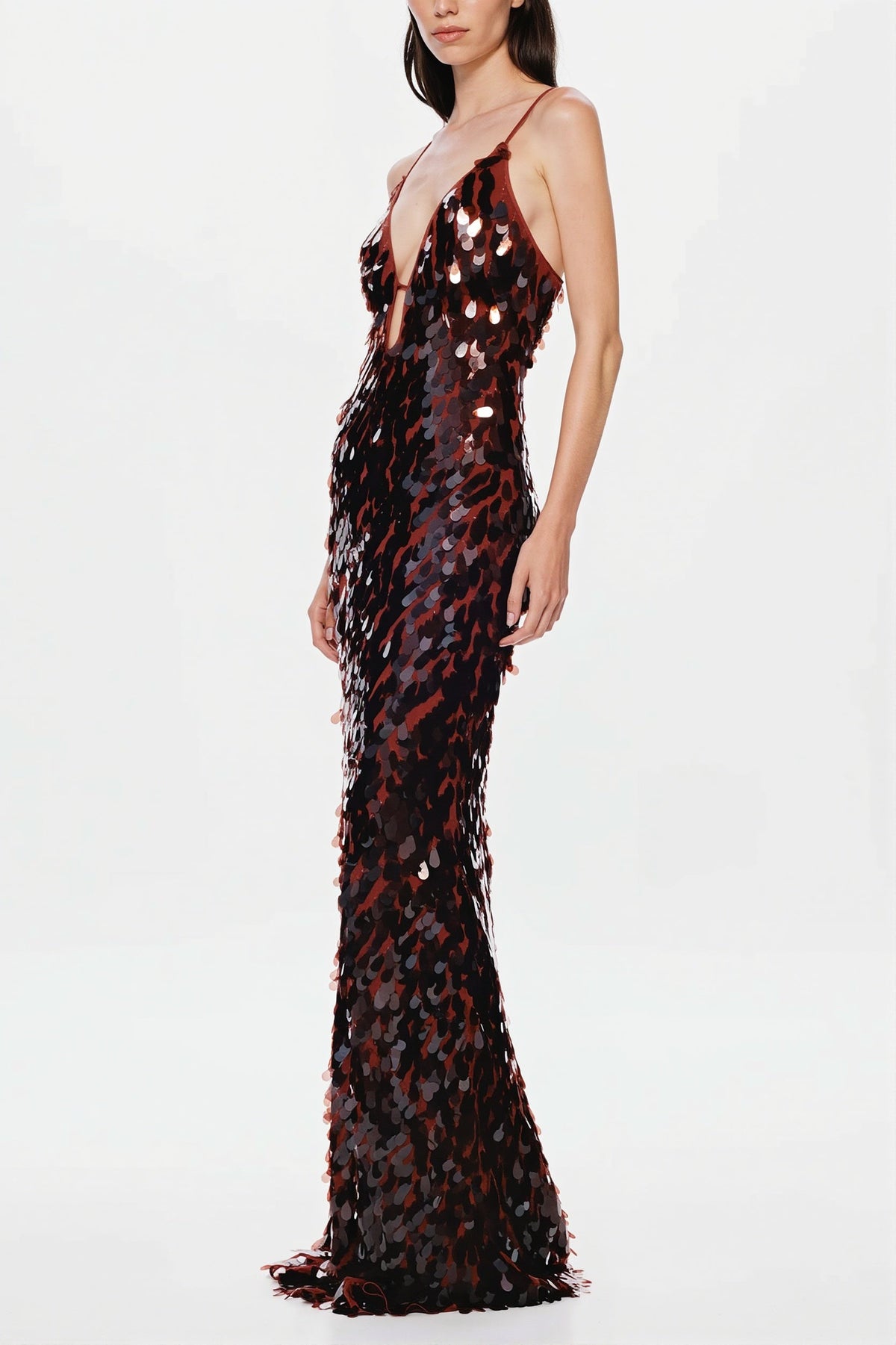 Sequin Deep V-Neck Cut Out Slip Maxi Gown 5