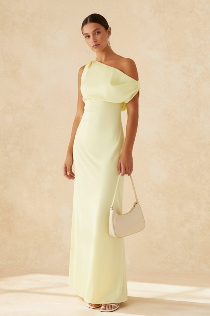 Solid Asymmetric Neckline Formal Dress