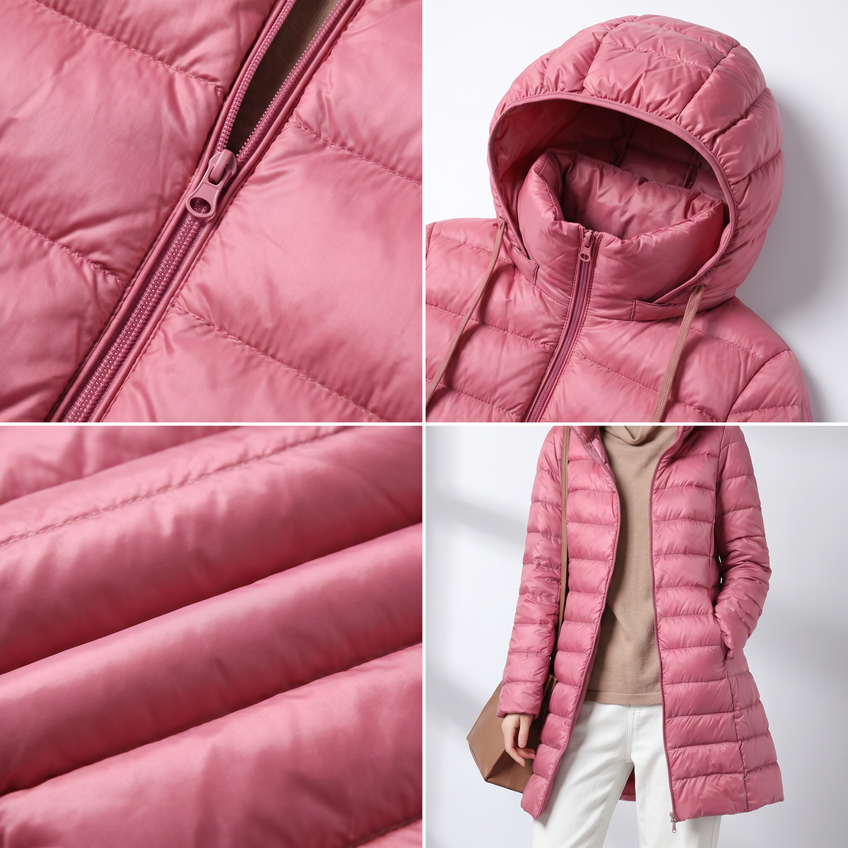 Hooded Zip Front Lightweight Longline Puffer Jacket 12