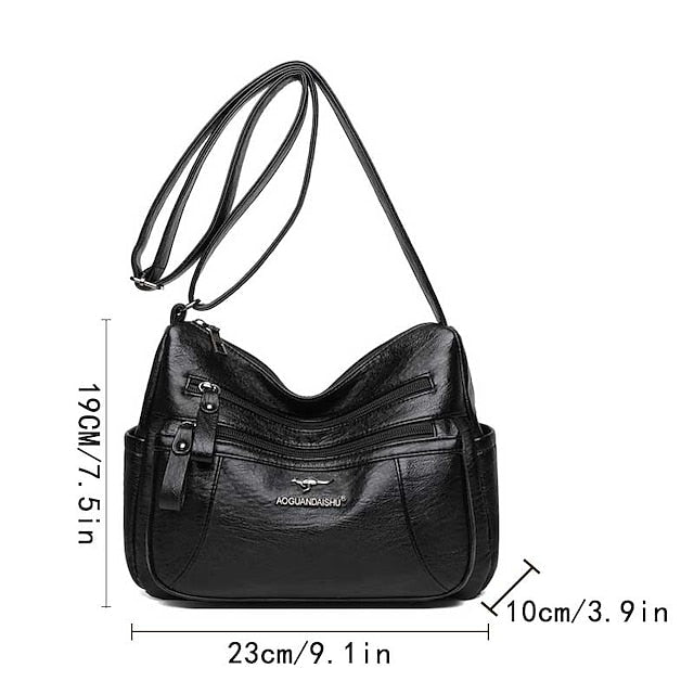 Shoulder Bag Leather Black Faux Multi-Pocket