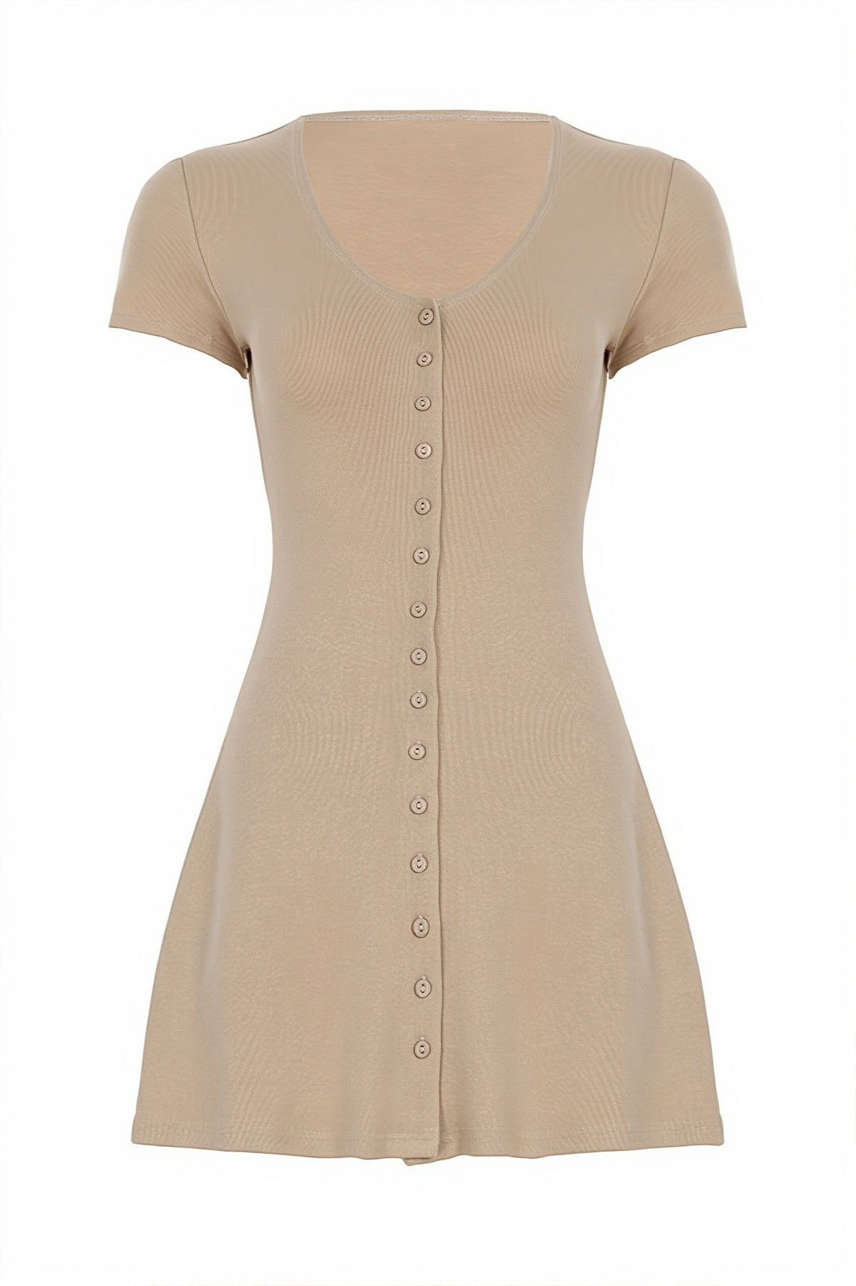 Knit Button Front Short Sleeve Deep V-Neck Mini Dress 7