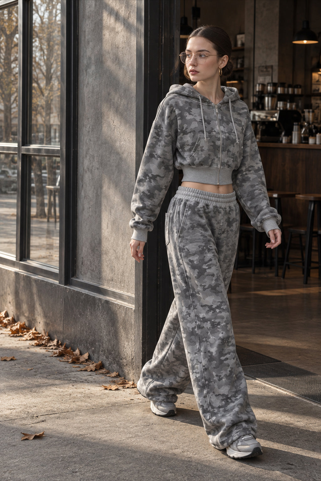 Pink Camo Zip Hoodie Two Piece Set
