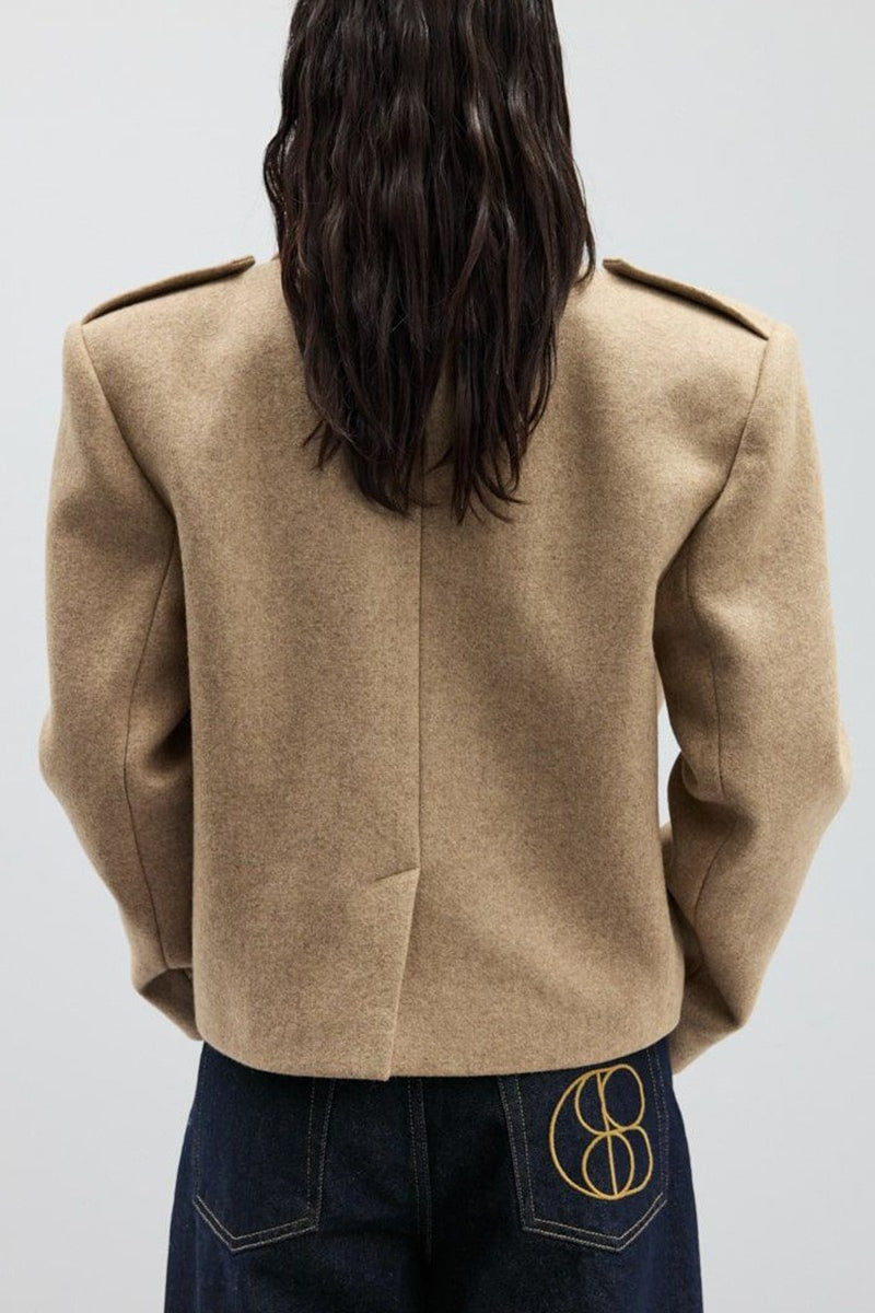 Wool Blend Epaulet Blazer Coat