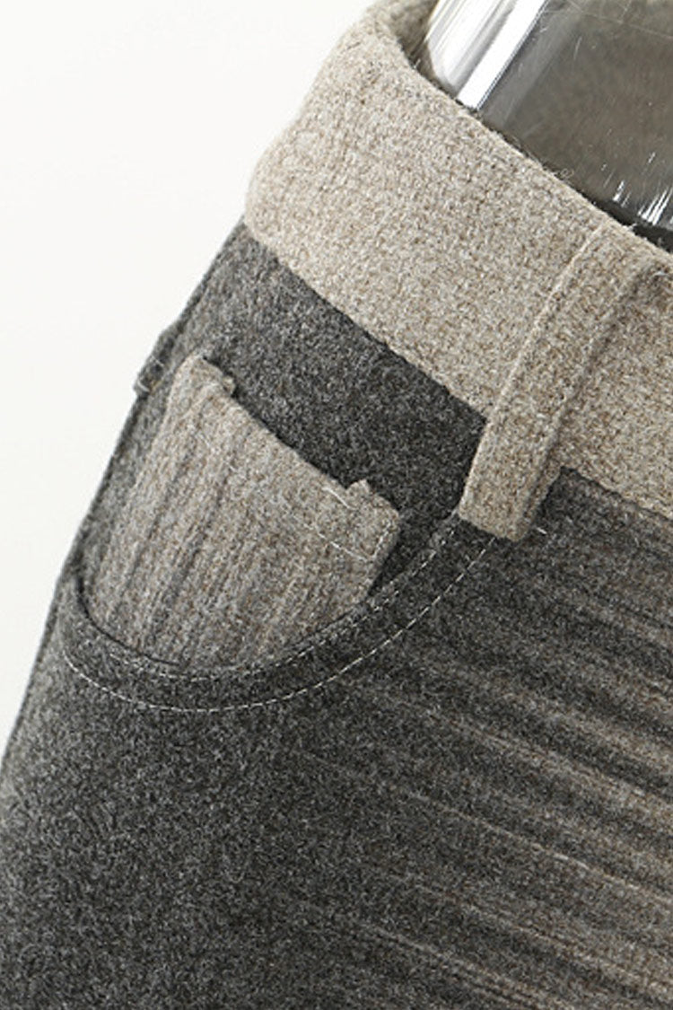 Feminine Brushstroke Print Ruched Pleated Woolen Blend Midi Mermaid Skirt