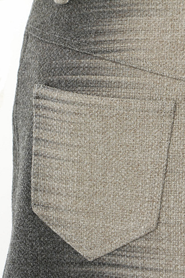 Feminine Brushstroke Print Ruched Pleated Woolen Blend Midi Mermaid Skirt