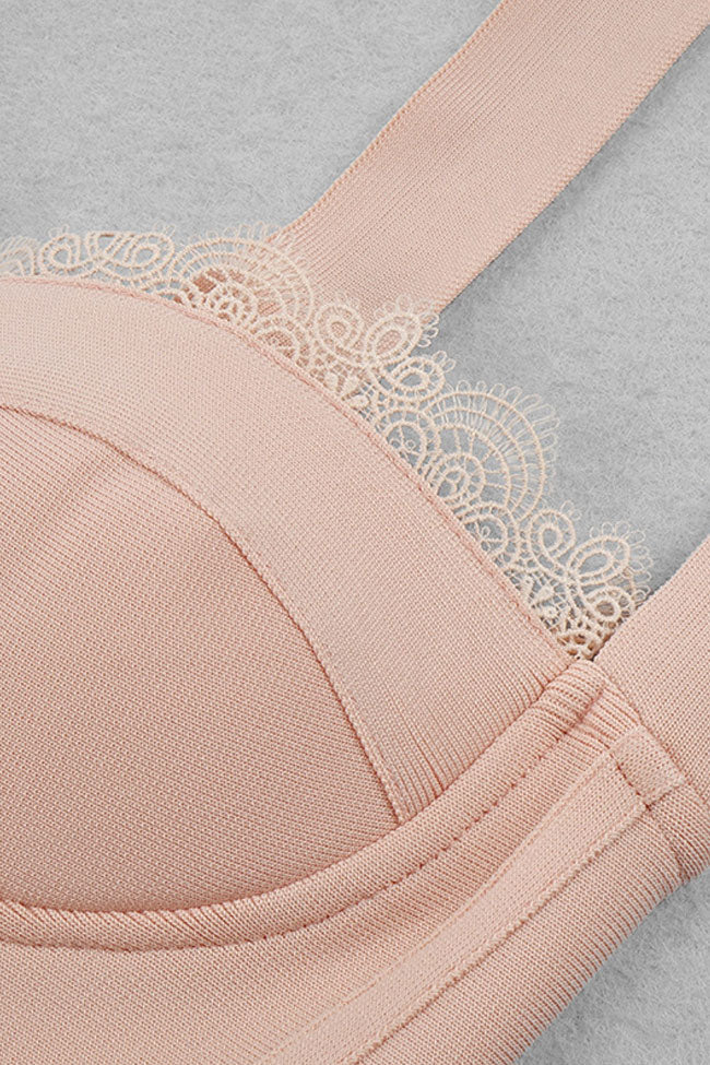 Feminine Scalloped Lace Sweetheart Bow Tie Bodycon Bandage Cocktail Midi Dress - Fashionpara