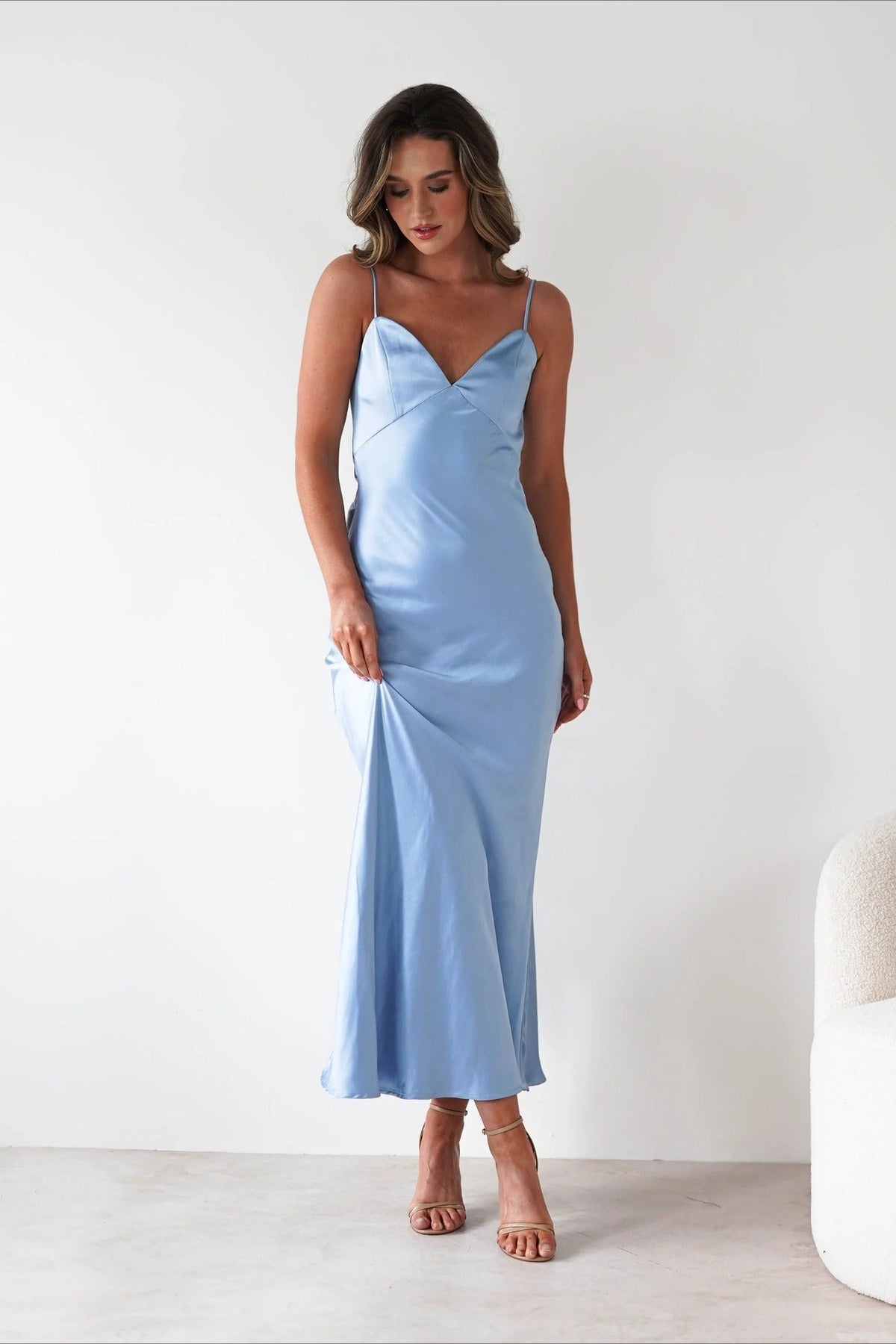 Satin V-Neck Bias Cut Slip Maxi Dress 2