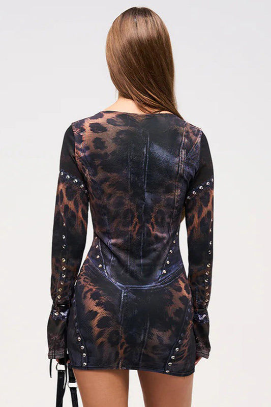 Sexy Long Sleeve Graphic Mini Dress