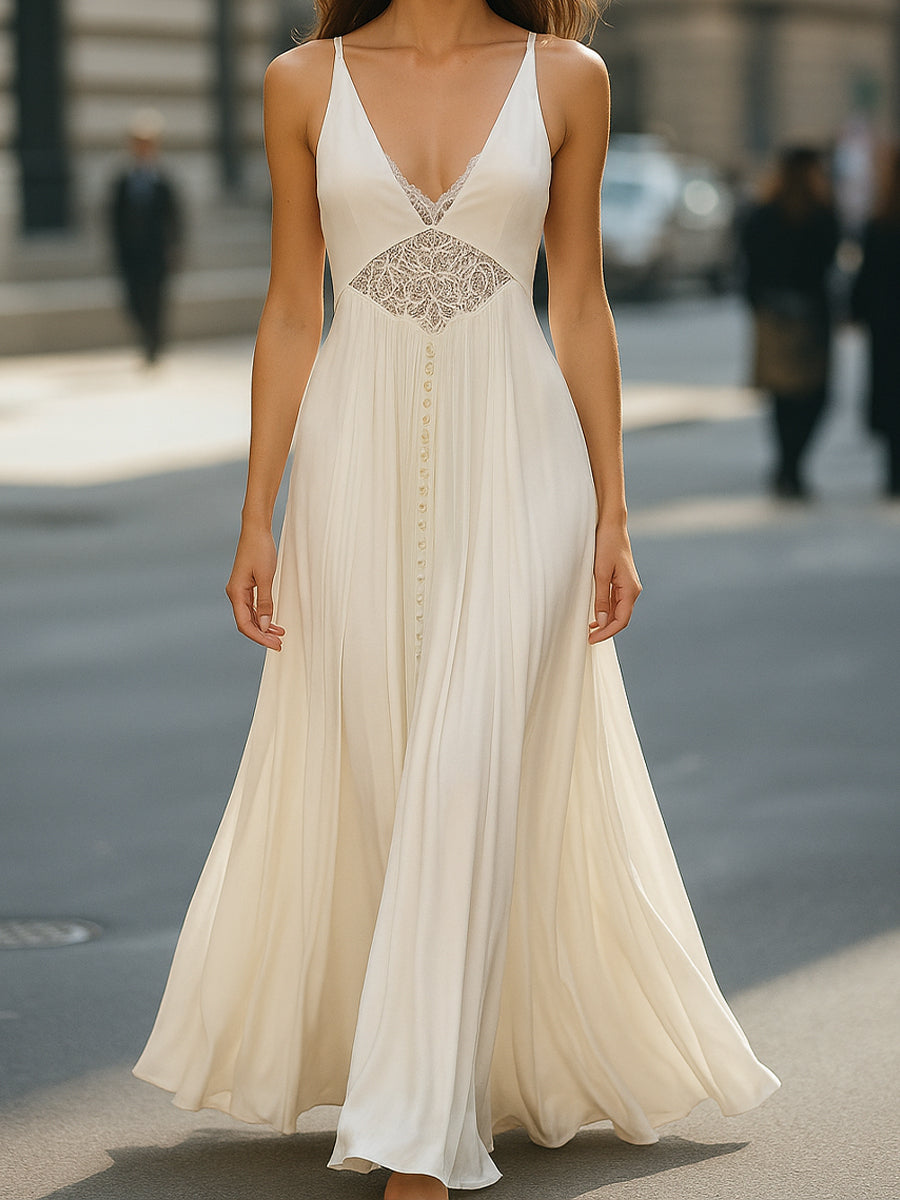 Lace-Trimmed Spaghetti Strap Maxi Dress