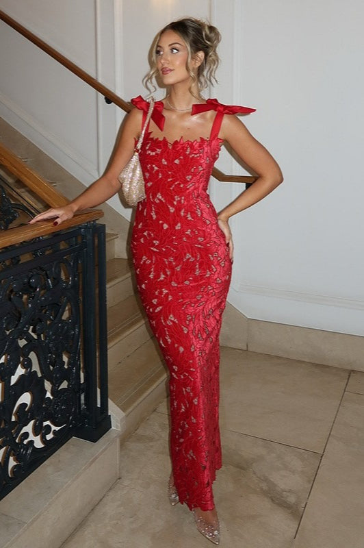 Sexy Hollow Out Slim Bow Lace Up Sleeveless Floral Dress