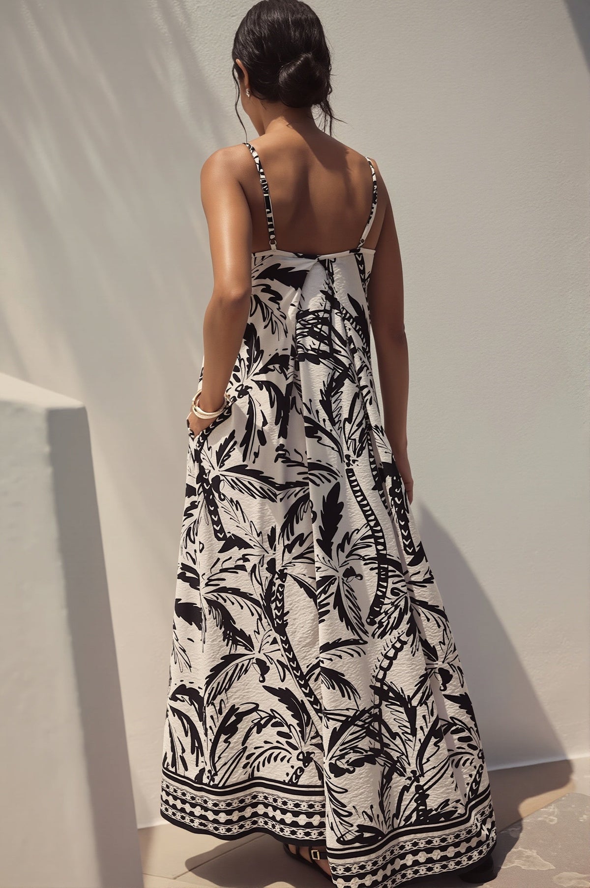 Palm Print V-Neck Wide Leg Jumpsuit 2
