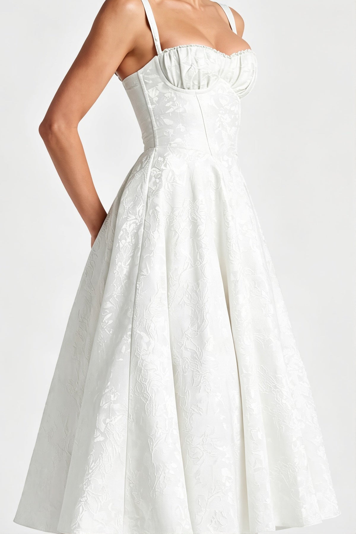 Jacquard Corset Sweetheart Fit and Flare Midi Dress 4