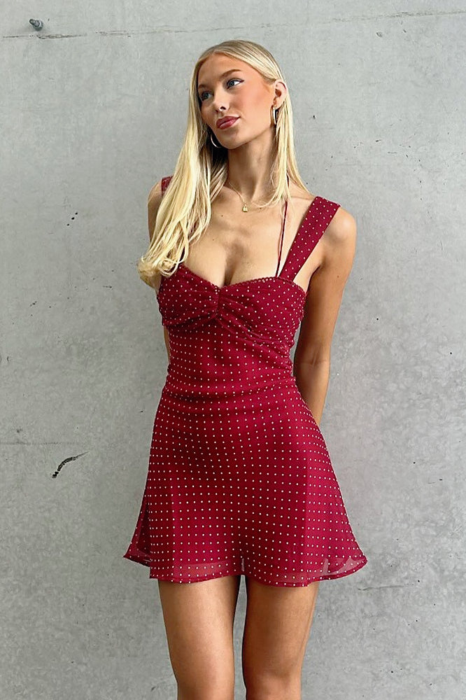Polka Dot Sweetheart Wide-Strap A-Line Mini Dress