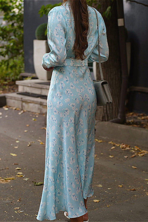 Floral Print Collared Long Sleeve Midi Dress 4