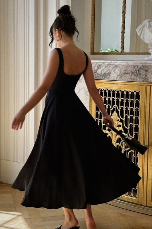 Square Neck Fitted Bodice A-Line Midi Dress 4