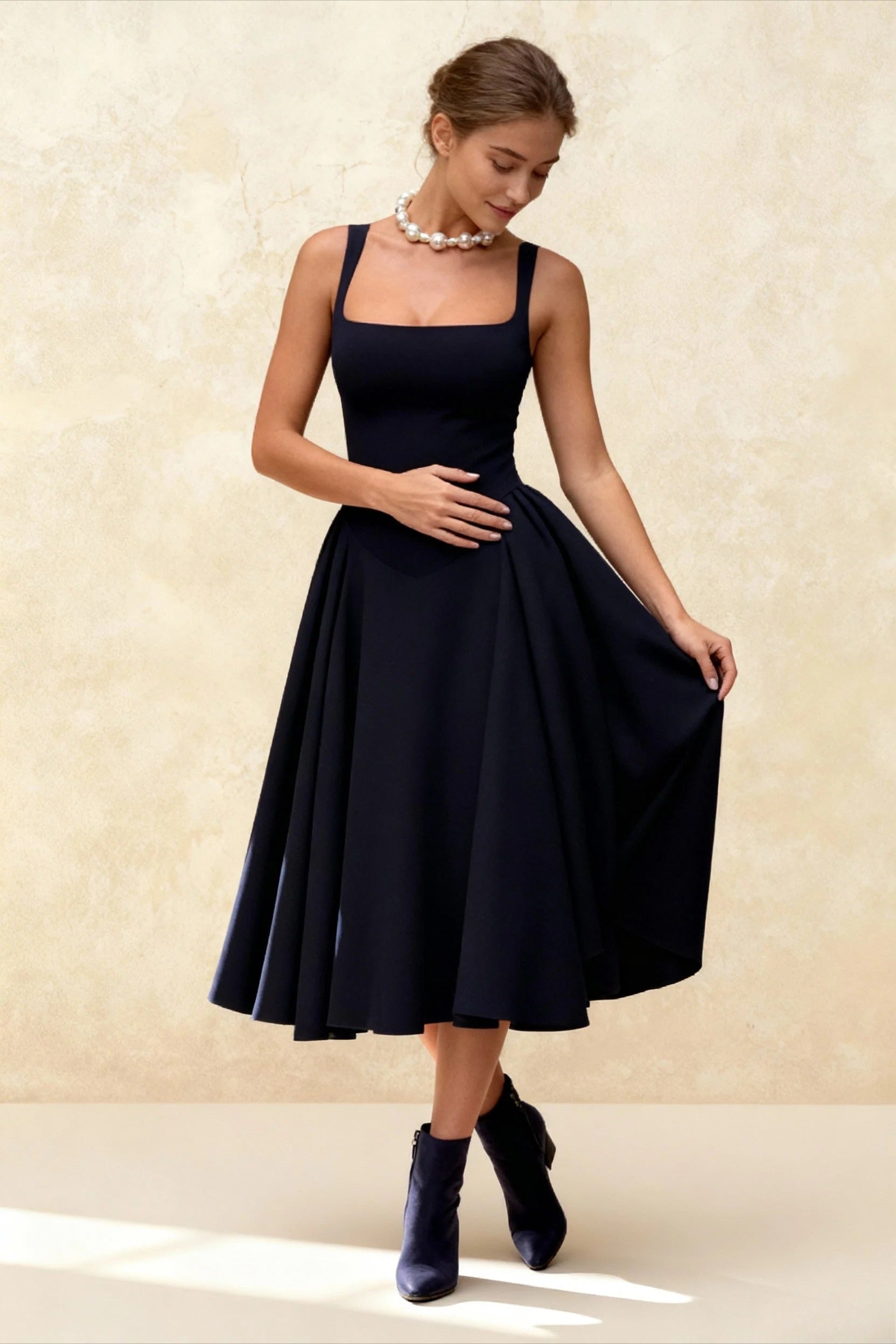 Backless Square Neck Fitted Party Dress